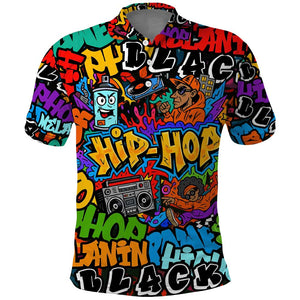 Hip Hop Graffiti African Polo Shirt Black Melanin Text and Urban Street Art - African Pride