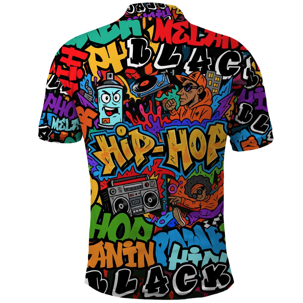 Hip Hop Graffiti African Polo Shirt Black Melanin Text and Urban Street Art - African Pride