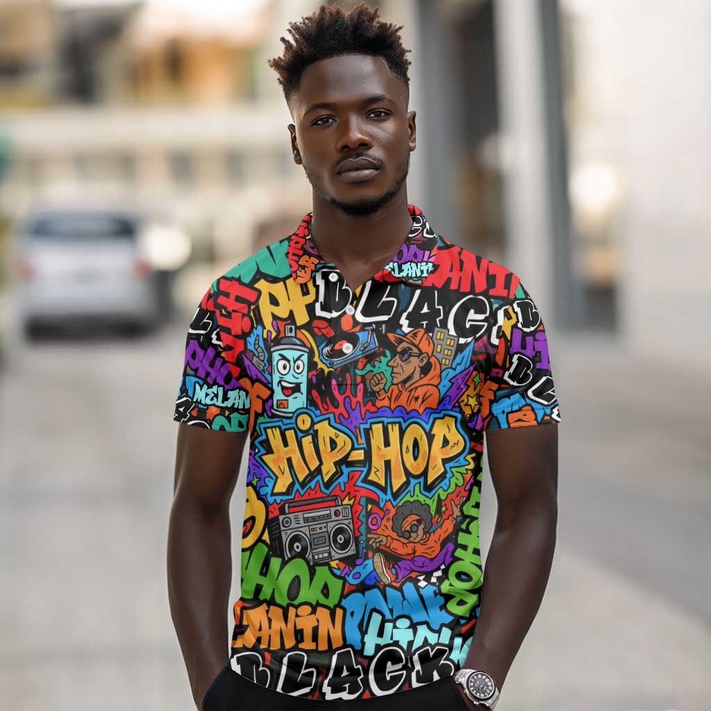 Hip Hop Graffiti African Polo Shirt Black Melanin Text and Urban Street Art - African Pride