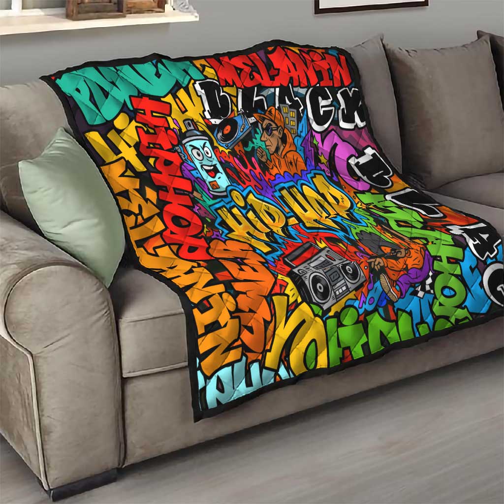 Hip Hop Graffiti African Quilt Black Melanin Text and Urban Street Art - African Pride