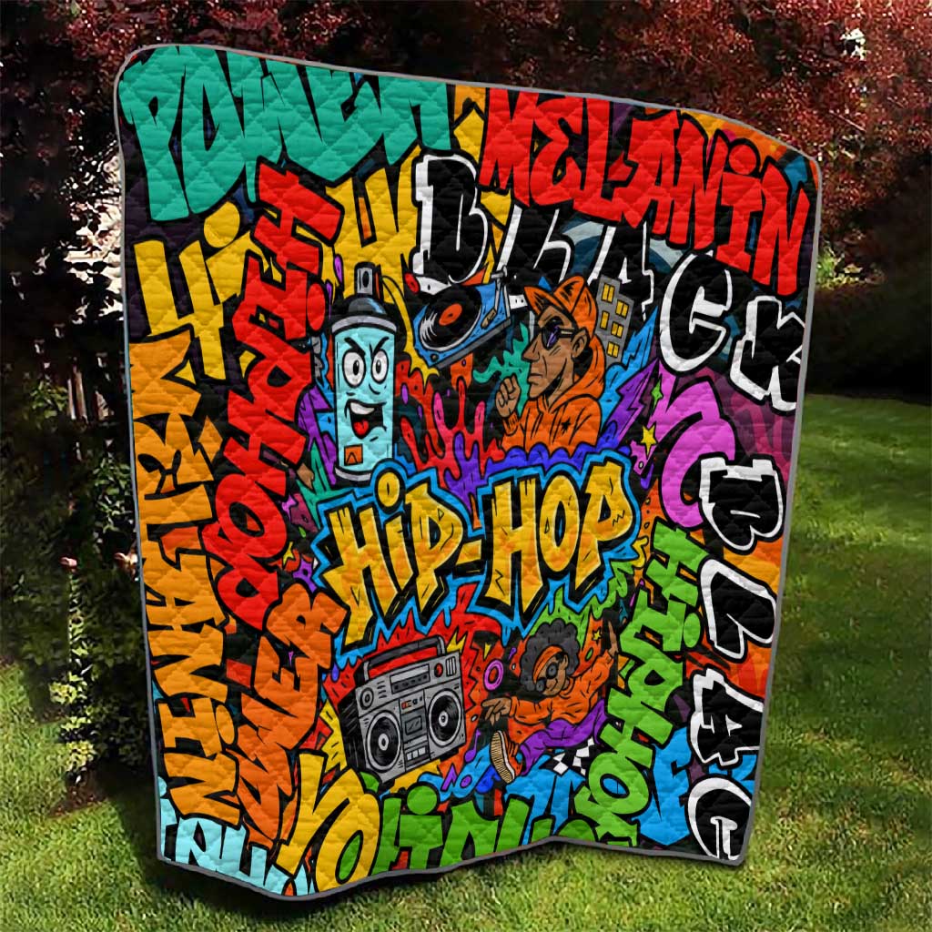 Hip Hop Graffiti African Quilt Black Melanin Text and Urban Street Art - African Pride