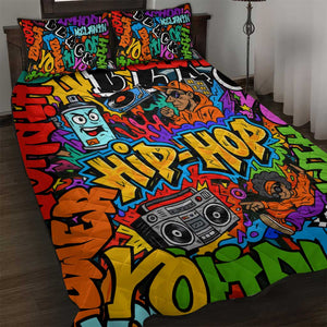 Hip Hop Graffiti African Quilt Bed Set Black Melanin Text and Urban Street Art - African Pride