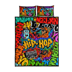 Hip Hop Graffiti African Quilt Bed Set Black Melanin Text and Urban Street Art - African Pride