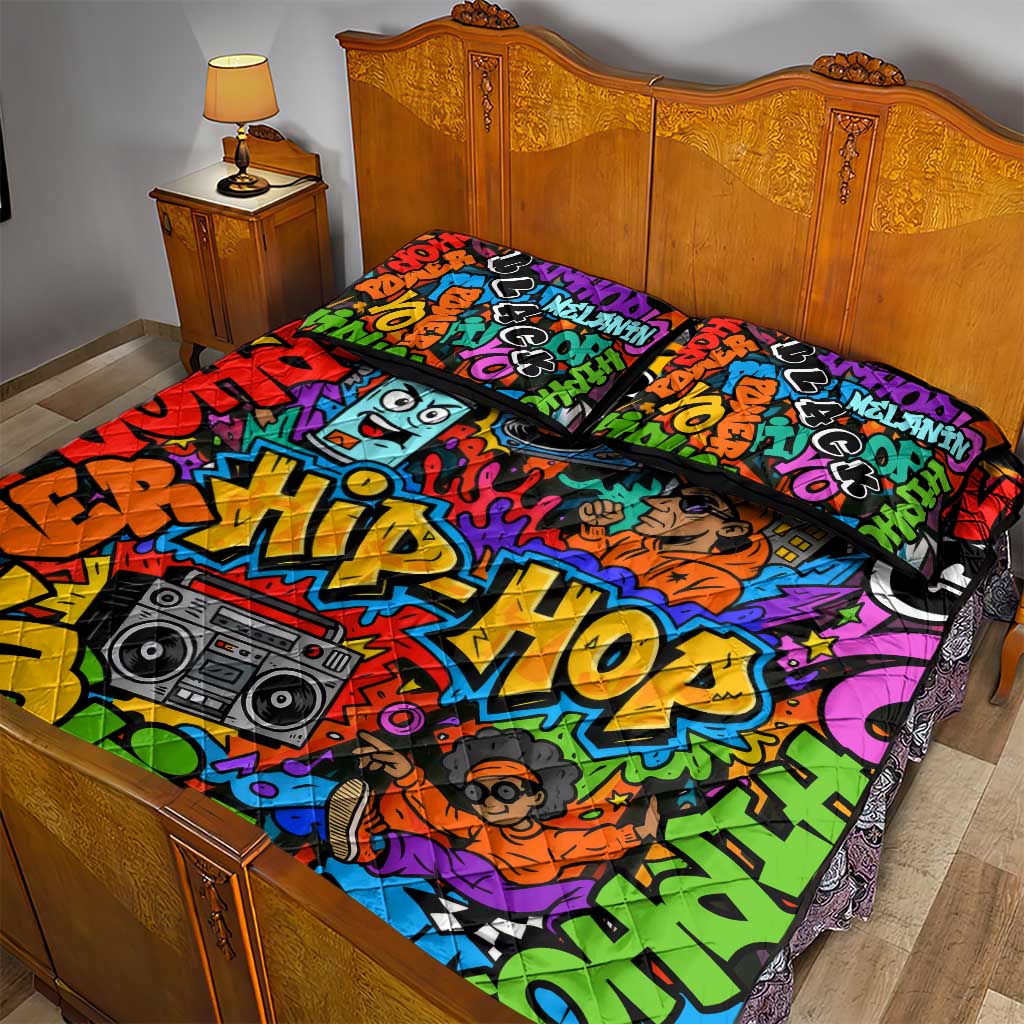Hip Hop Graffiti African Quilt Bed Set Black Melanin Text and Urban Street Art - African Pride