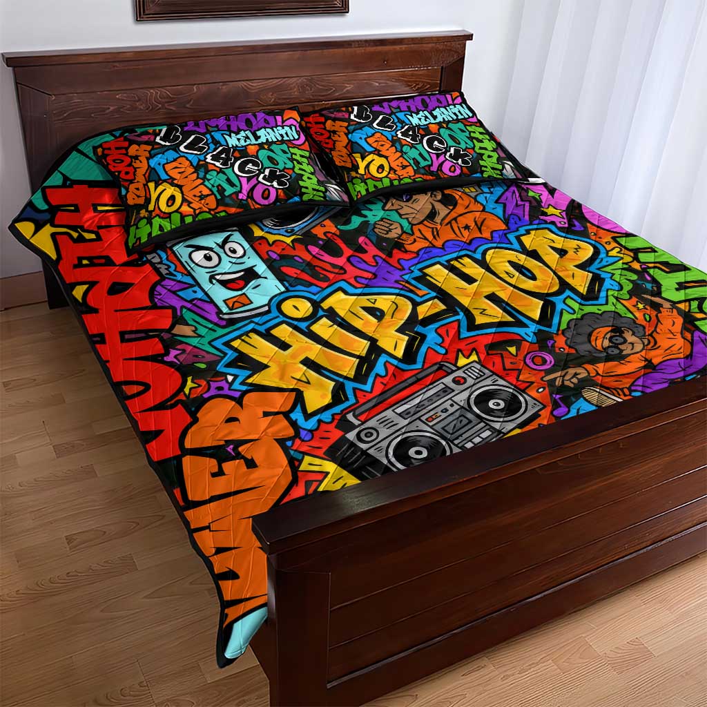 Hip Hop Graffiti African Quilt Bed Set Black Melanin Text and Urban Street Art - African Pride