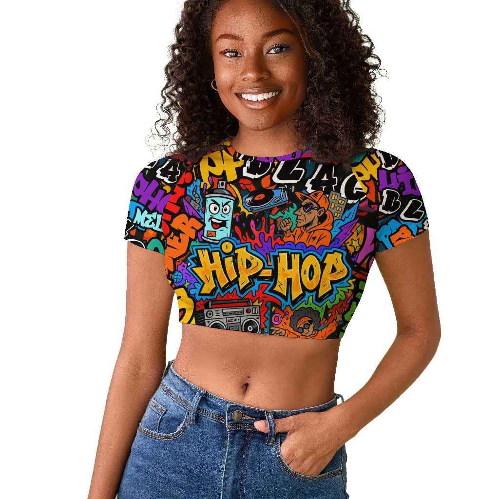 Hip Hop Graffiti African Raglan Cropped T shirt Black Melanin Text and Urban Street Art - African Pride
