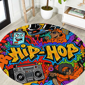 Hip Hop Graffiti African Round Carpet Black Melanin Text and Urban Street Art - African Pride