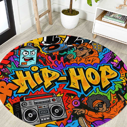 Hip Hop Graffiti African Round Carpet Black Melanin Text and Urban Street Art - African Pride