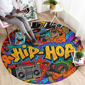 Hip Hop Graffiti African Round Carpet Black Melanin Text and Urban Street Art - African Pride