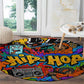 Hip Hop Graffiti African Round Carpet Black Melanin Text and Urban Street Art - African Pride