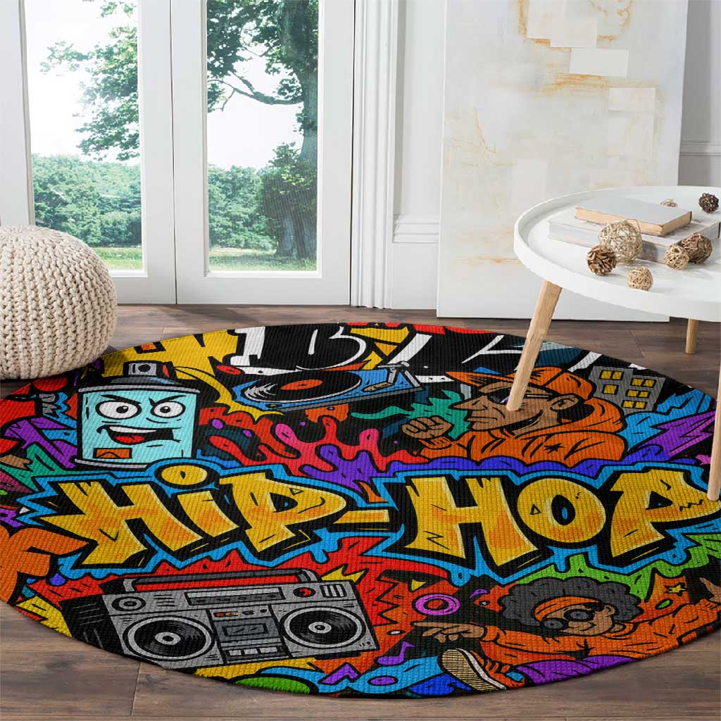 Hip Hop Graffiti African Round Carpet Black Melanin Text and Urban Street Art - African Pride
