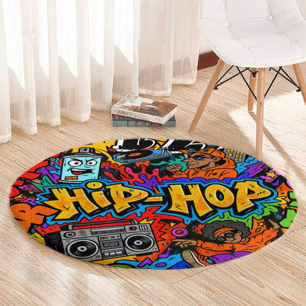 Hip Hop Graffiti African Round Carpet Black Melanin Text and Urban Street Art - African Pride