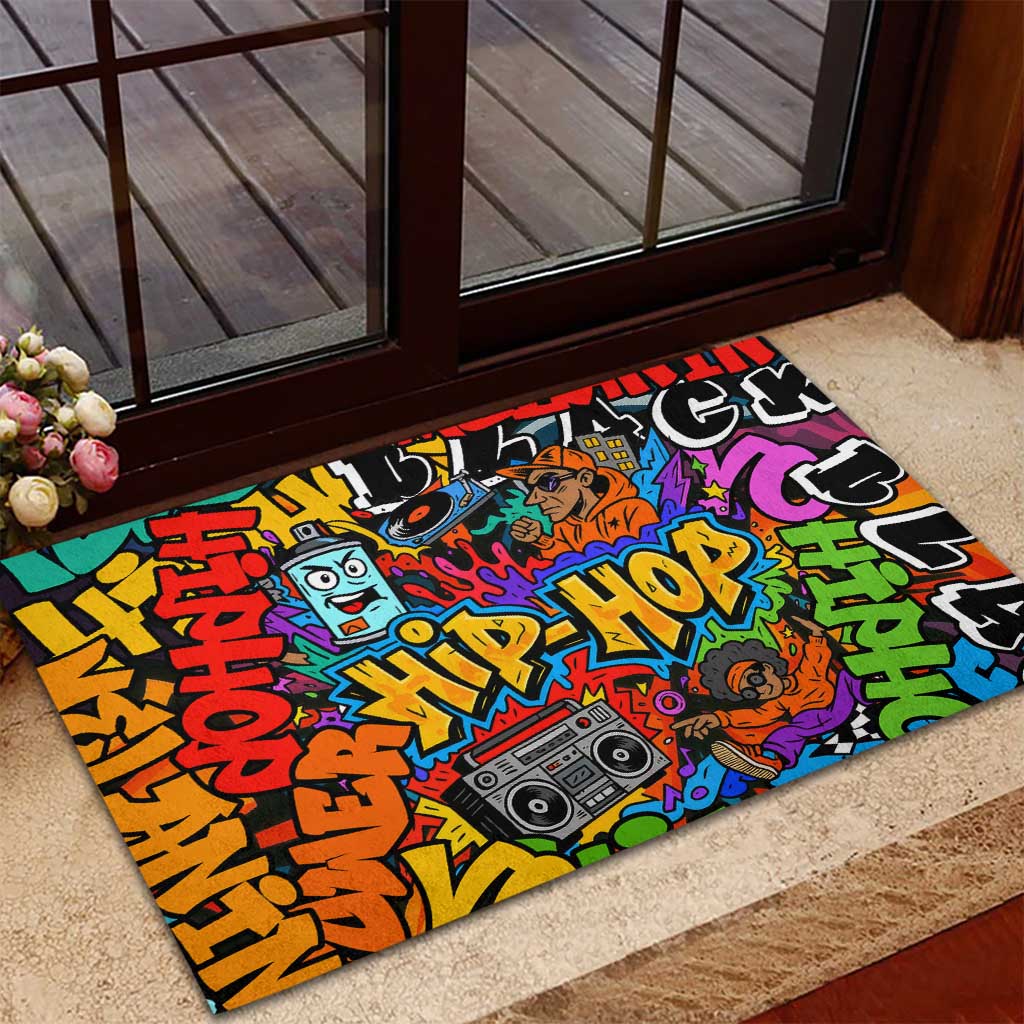 Hip Hop Graffiti African Rubber Doormat Black Melanin Text and Urban Street Art - African Pride