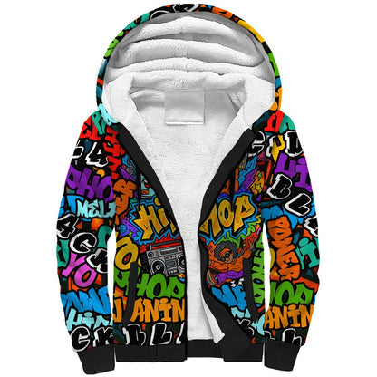 Hip Hop Graffiti African Sherpa Hoodie Black Melanin Text and Urban Street Art - African Pride