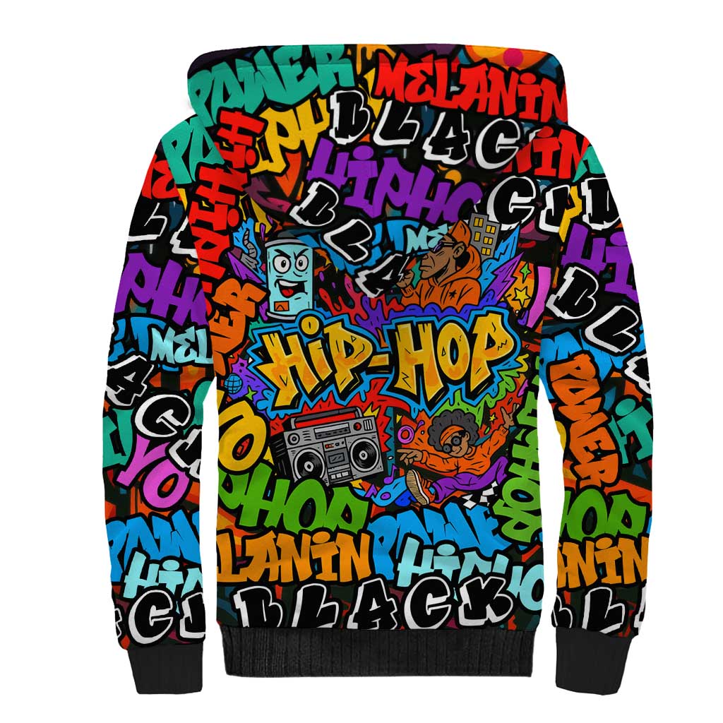 Hip Hop Graffiti African Sherpa Hoodie Black Melanin Text and Urban Street Art - African Pride