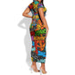 Hip Hop Graffiti African Short Sleeve Bodycon Dress Black Melanin Text and Urban Street Art - African Pride