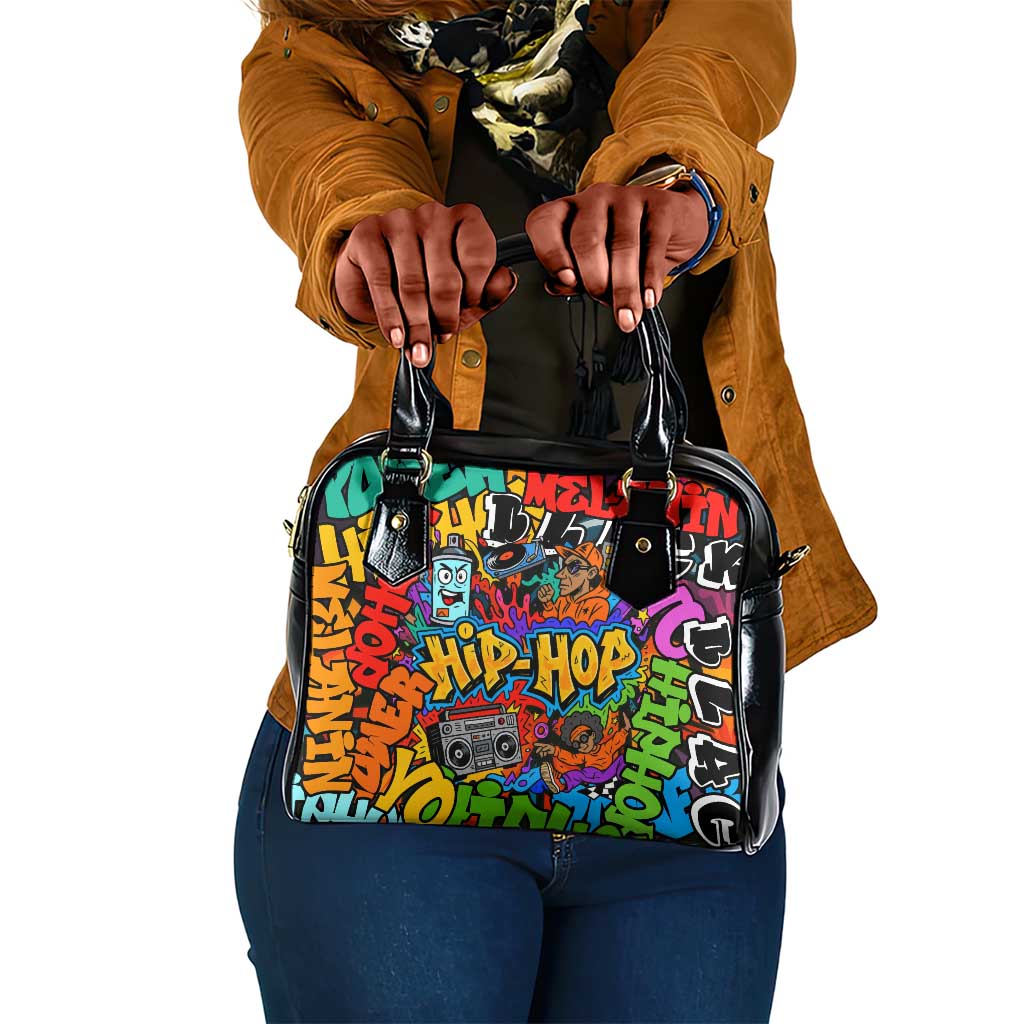 Hip Hop Graffiti African Shoulder Handbag Black Melanin Text and Urban Street Art - African Pride