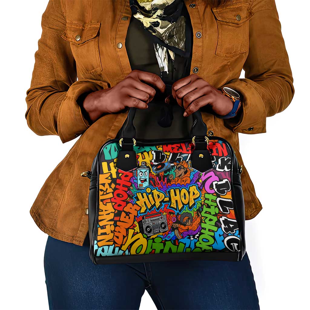 Hip Hop Graffiti African Shoulder Handbag Black Melanin Text and Urban Street Art - African Pride