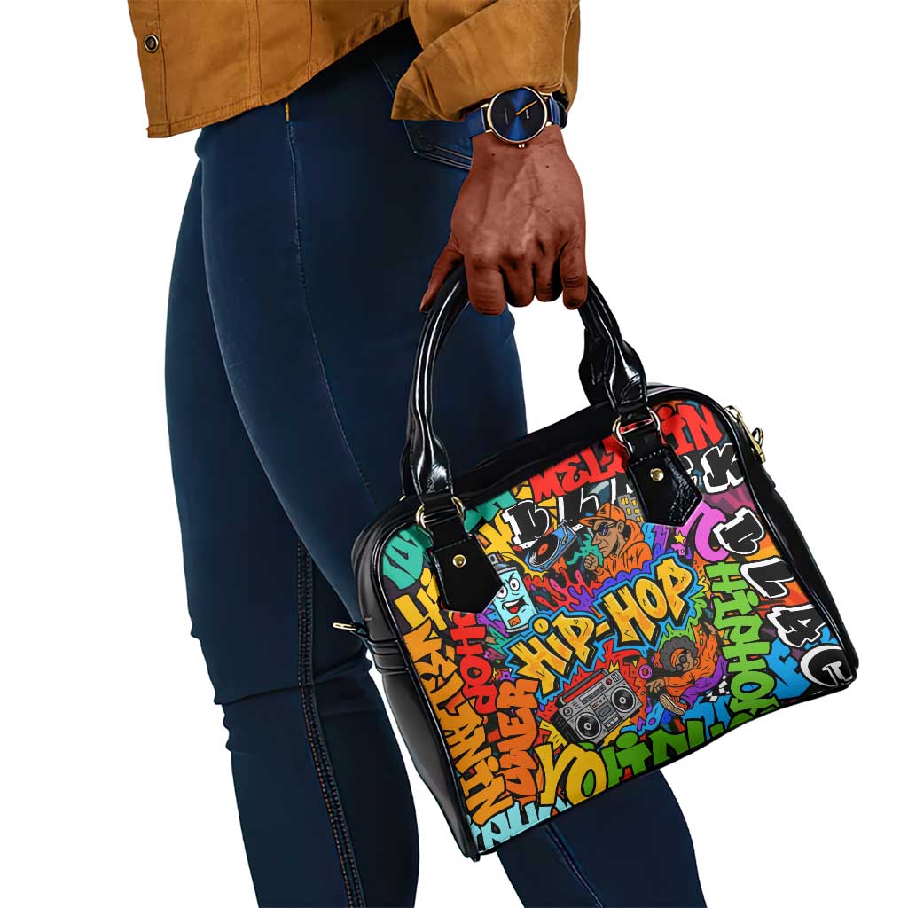 Hip Hop Graffiti African Shoulder Handbag Black Melanin Text and Urban Street Art - African Pride