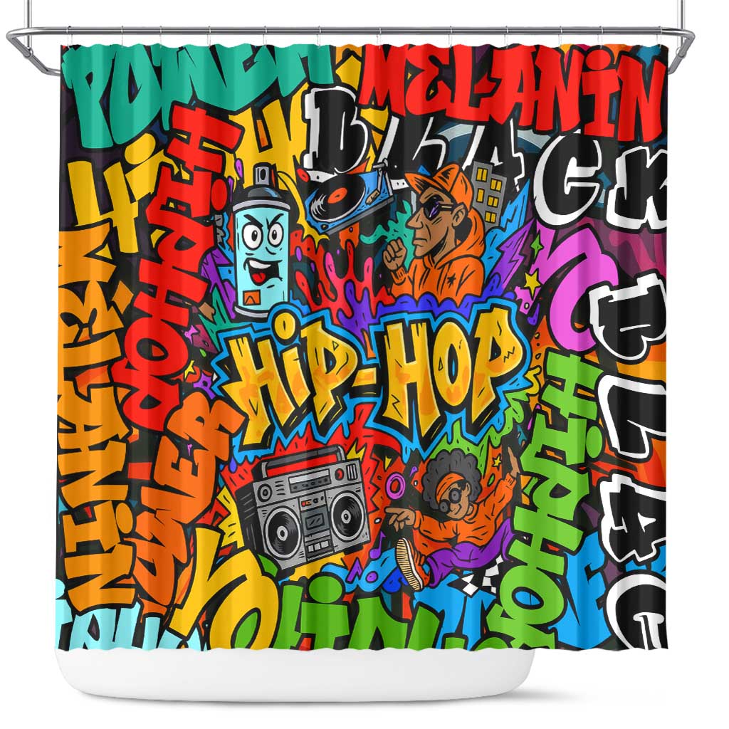 Hip Hop Graffiti African Shower Curtain Black Melanin Text and Urban Street Art - African Pride