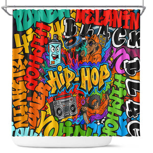 Hip Hop Graffiti African Shower Curtain Black Melanin Text and Urban Street Art - African Pride