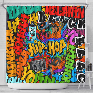 Hip Hop Graffiti African Shower Curtain Black Melanin Text and Urban Street Art - African Pride