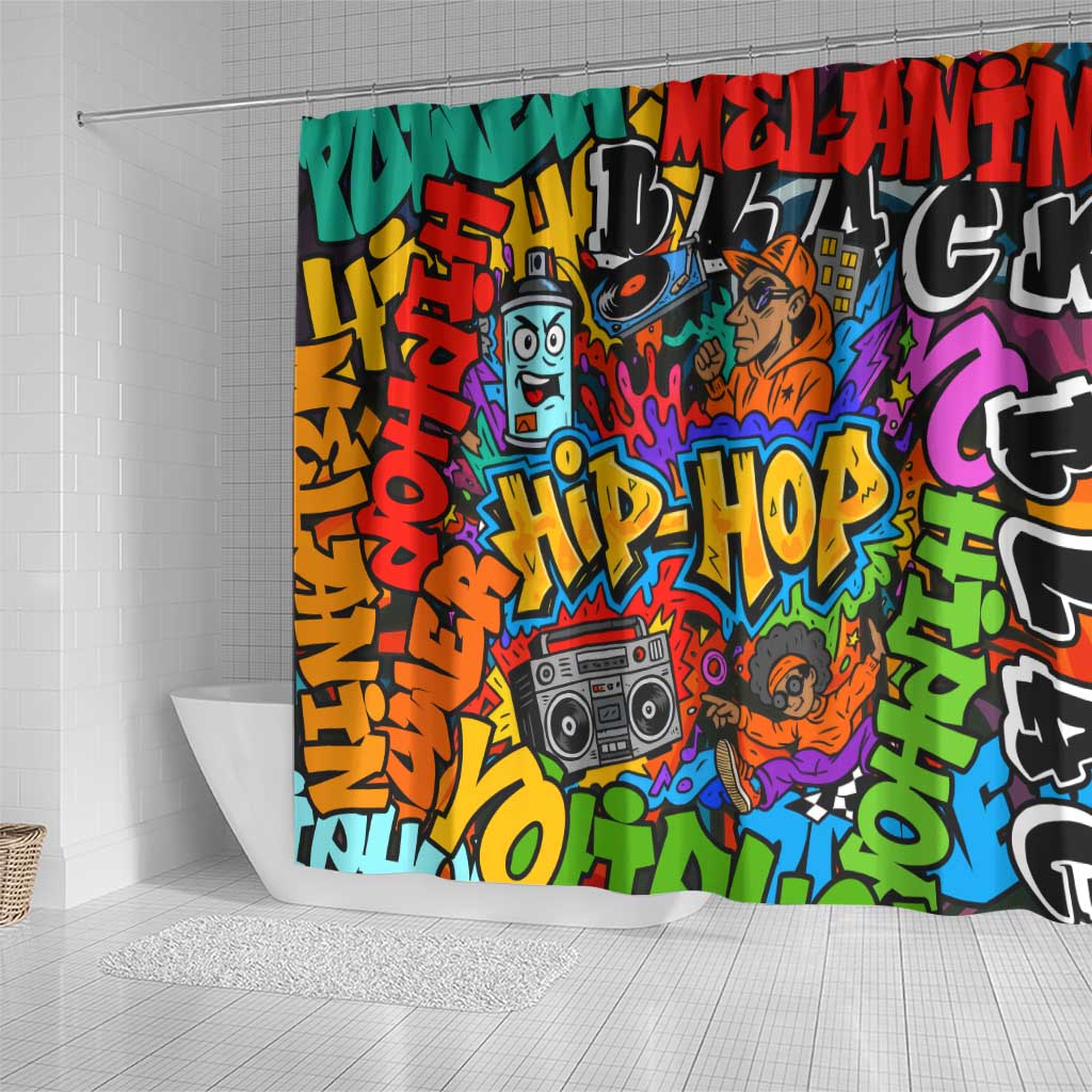 Hip Hop Graffiti African Shower Curtain Black Melanin Text and Urban Street Art - African Pride