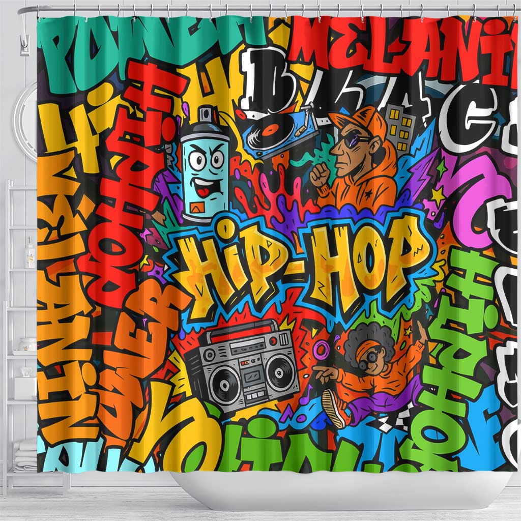 Hip Hop Graffiti African Shower Curtain Black Melanin Text and Urban Street Art - African Pride