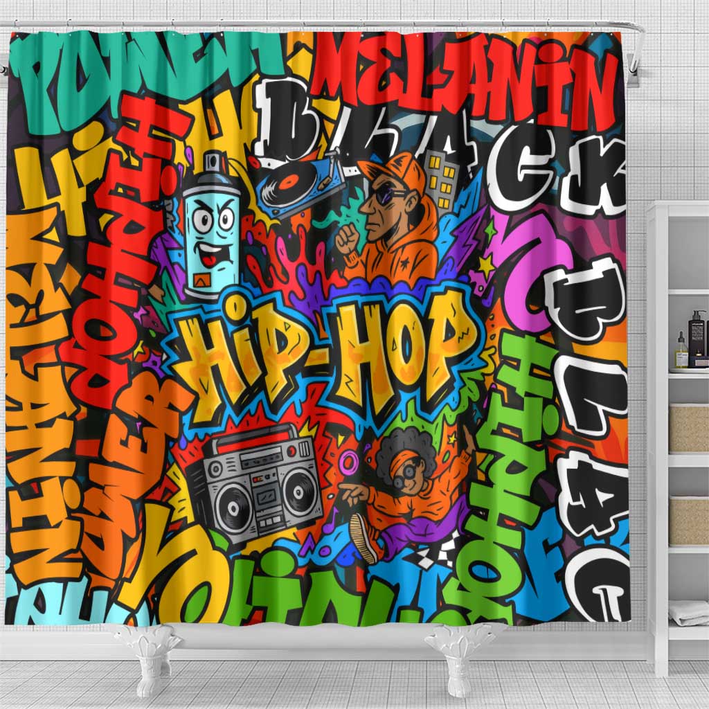 Hip Hop Graffiti African Shower Curtain Black Melanin Text and Urban Street Art - African Pride