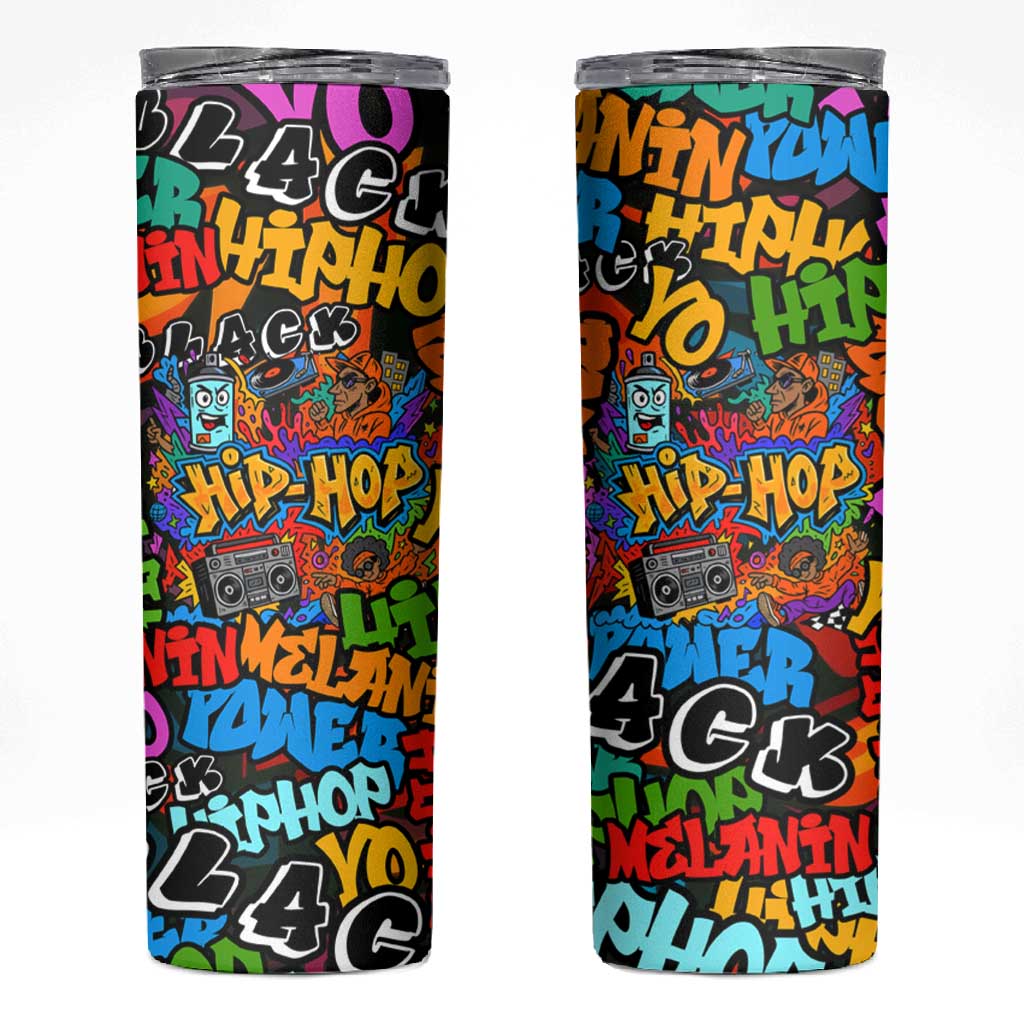 Hip Hop Graffiti African Skinny Tumbler Black Melanin Text and Urban Street Art - African Pride