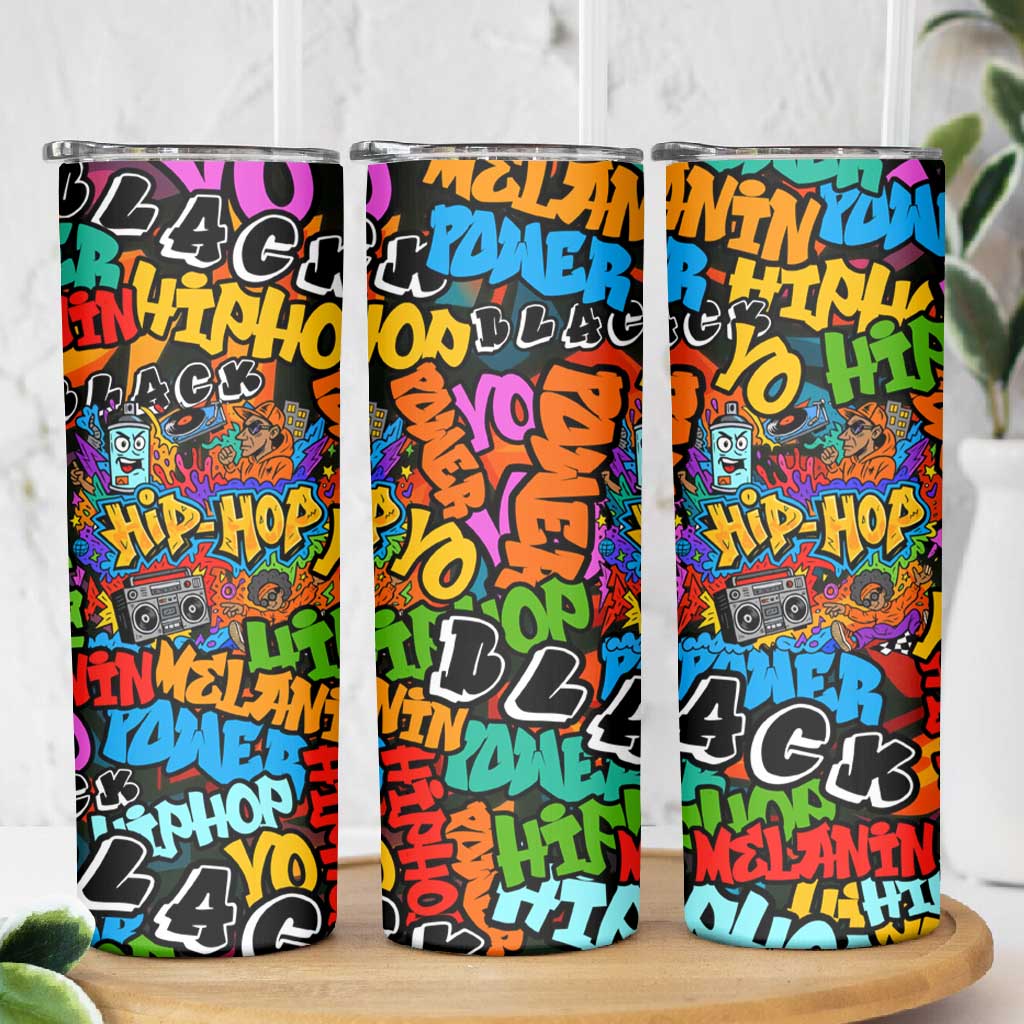 Hip Hop Graffiti African Skinny Tumbler Black Melanin Text and Urban Street Art - African Pride