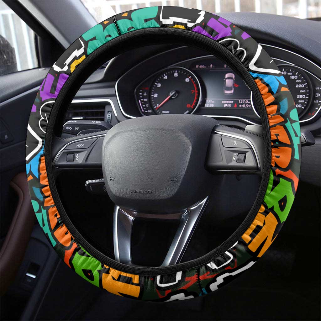 Hip Hop Graffiti African Steering Wheel Cover Black Melanin Text and Urban Street Art - African Pride