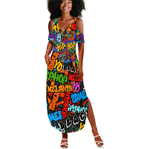 Hip Hop Graffiti African Summer Maxi Dress Black Melanin Text and Urban Street Art - African Pride