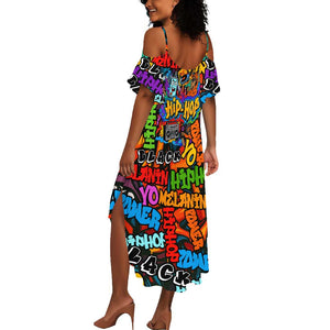Hip Hop Graffiti African Summer Maxi Dress Black Melanin Text and Urban Street Art - African Pride