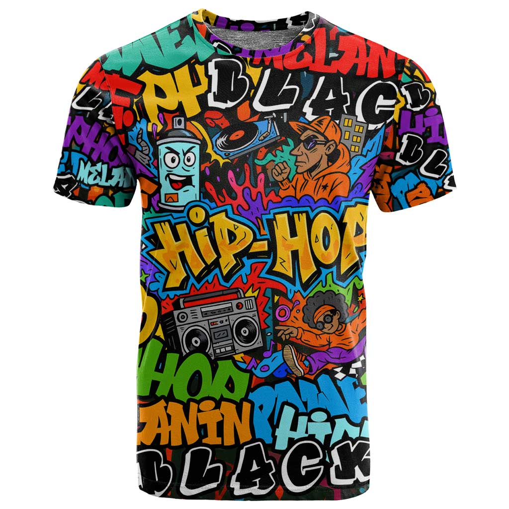 Hip Hop Graffiti African T shirt Black Melanin Text and Urban Street Art - African Pride