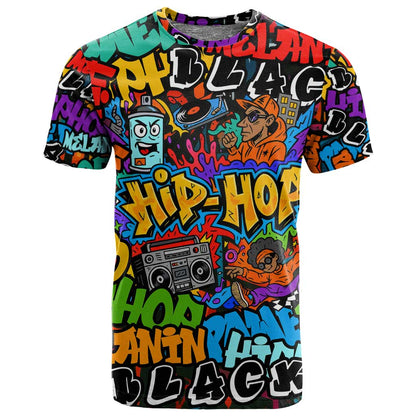 Hip Hop Graffiti African T shirt Black Melanin Text and Urban Street Art - African Pride