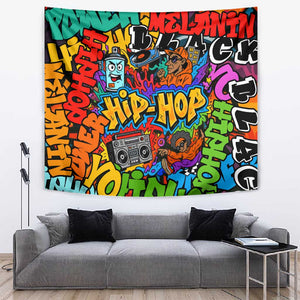 Hip Hop Graffiti African Tapestry Black Melanin Text and Urban Street Art - African Pride