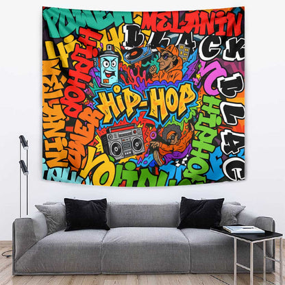 Hip Hop Graffiti African Tapestry Black Melanin Text and Urban Street Art - African Pride