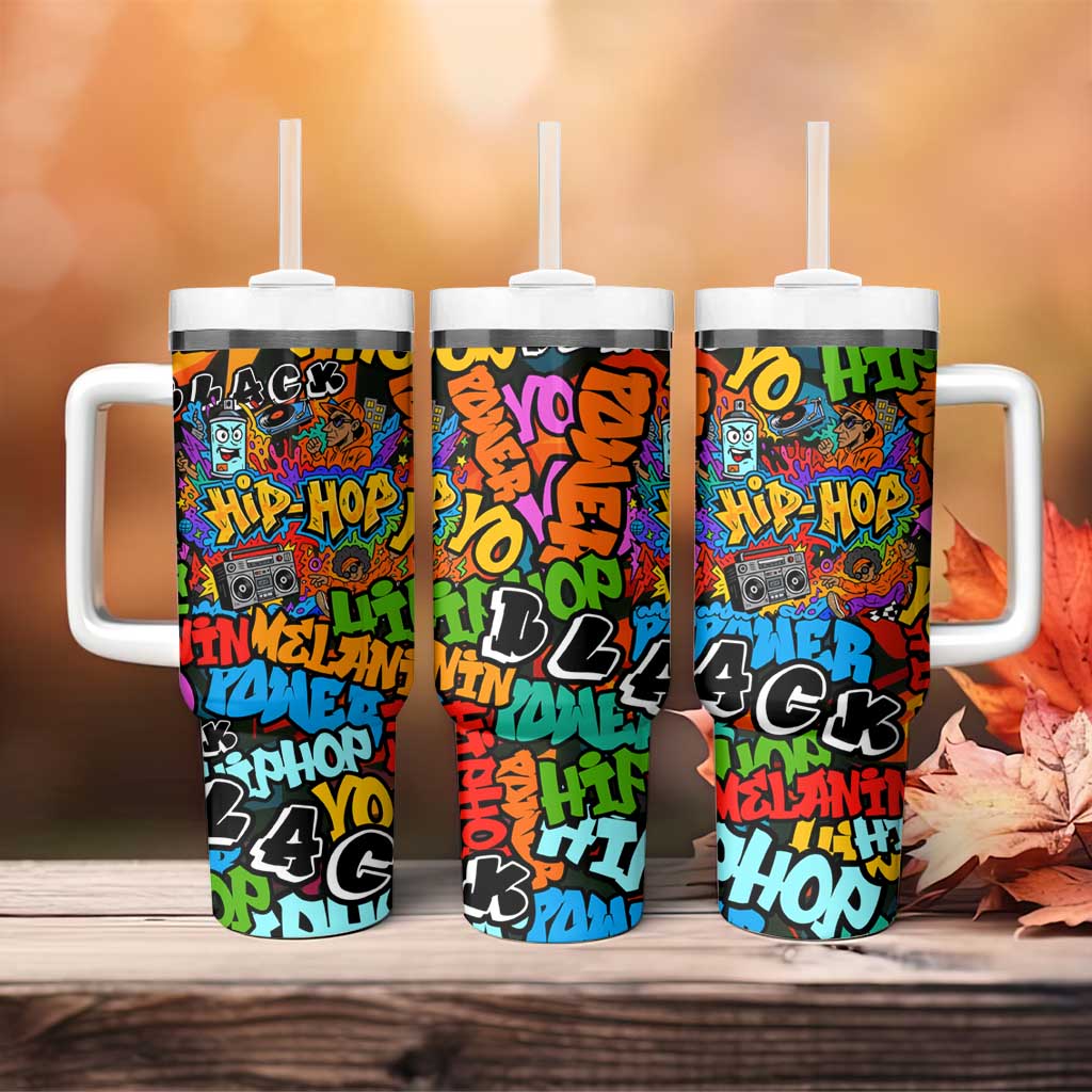 Hip Hop Graffiti African Tumbler With Handle Black Melanin Text and Urban Street Art - African Pride