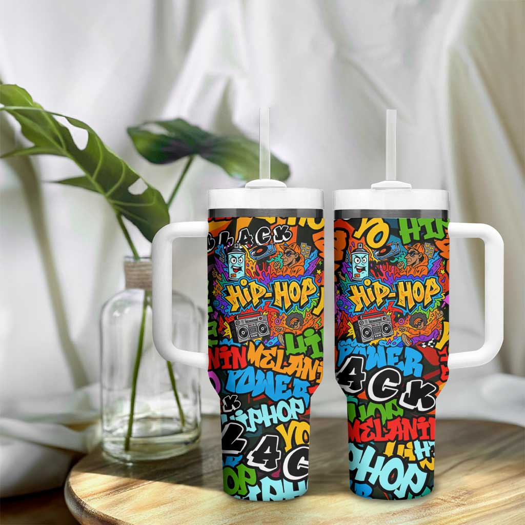 Hip Hop Graffiti African Tumbler With Handle Black Melanin Text and Urban Street Art - African Pride