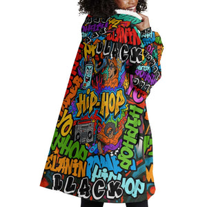 Hip Hop Graffiti African Wearable Blanket Hoodie Black Melanin Text and Urban Street Art - African Pride
