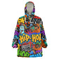 Hip Hop Graffiti African Wearable Blanket Hoodie Black Melanin Text and Urban Street Art - African Pride