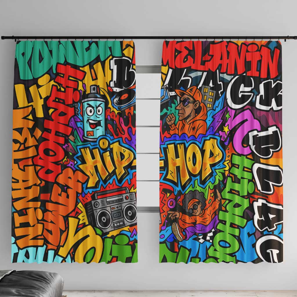 Hip Hop Graffiti African Window Curtain Black Melanin Text and Urban Street Art - African Pride
