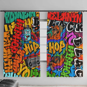 Hip Hop Graffiti African Window Curtain Black Melanin Text and Urban Street Art - African Pride