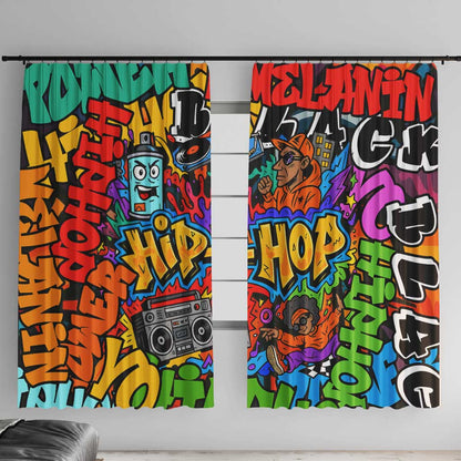 Hip Hop Graffiti African Window Curtain Black Melanin Text and Urban Street Art - African Pride
