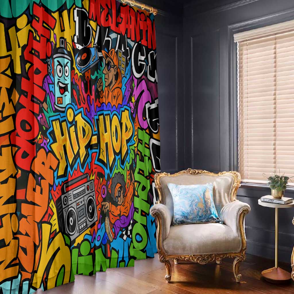 Hip Hop Graffiti African Window Curtain Black Melanin Text and Urban Street Art - African Pride