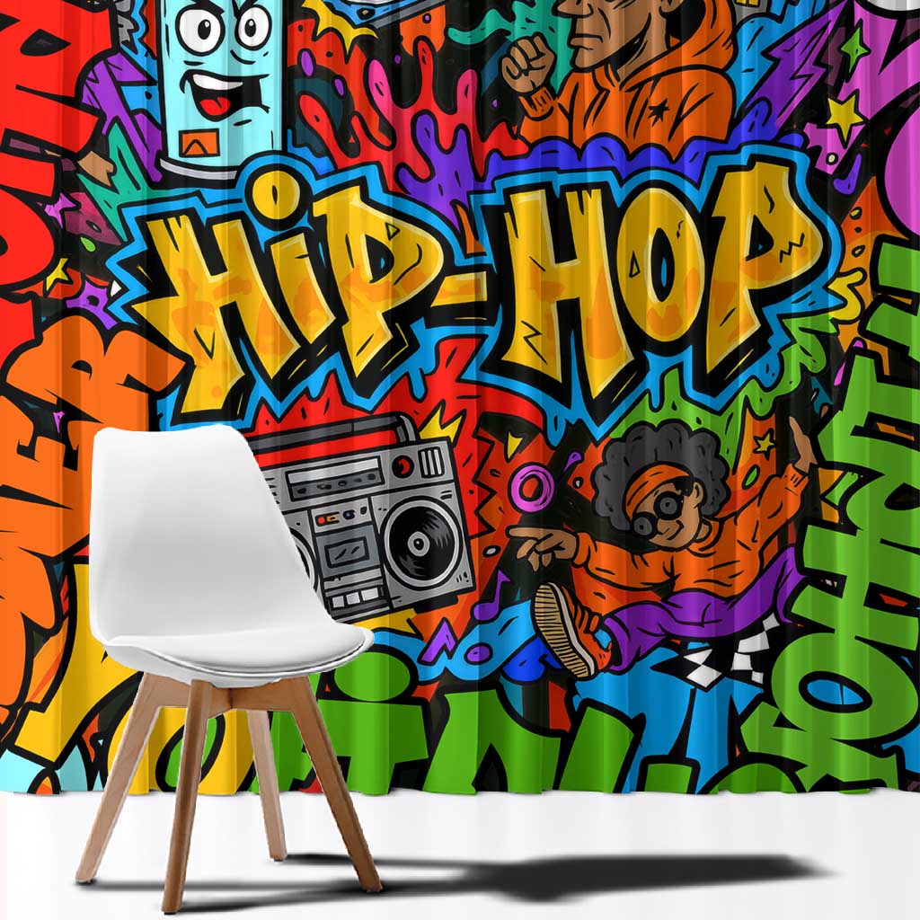 Hip Hop Graffiti African Window Curtain Black Melanin Text and Urban Street Art - African Pride