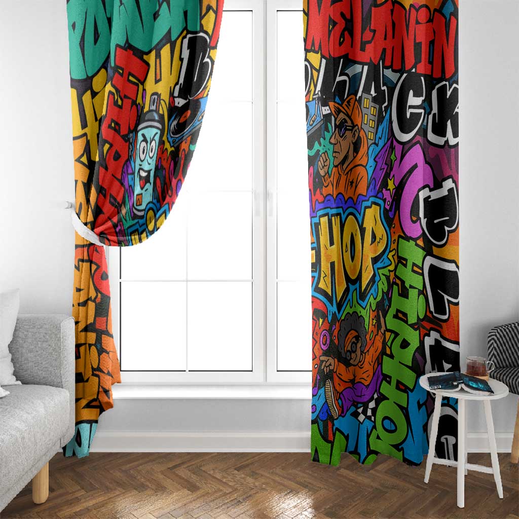 Hip Hop Graffiti African Window Curtain Black Melanin Text and Urban Street Art - African Pride