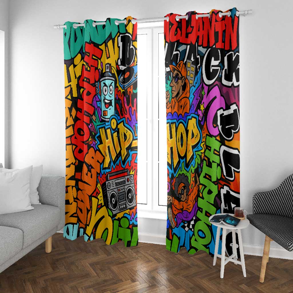 Hip Hop Graffiti African Window Curtain Black Melanin Text and Urban Street Art - African Pride
