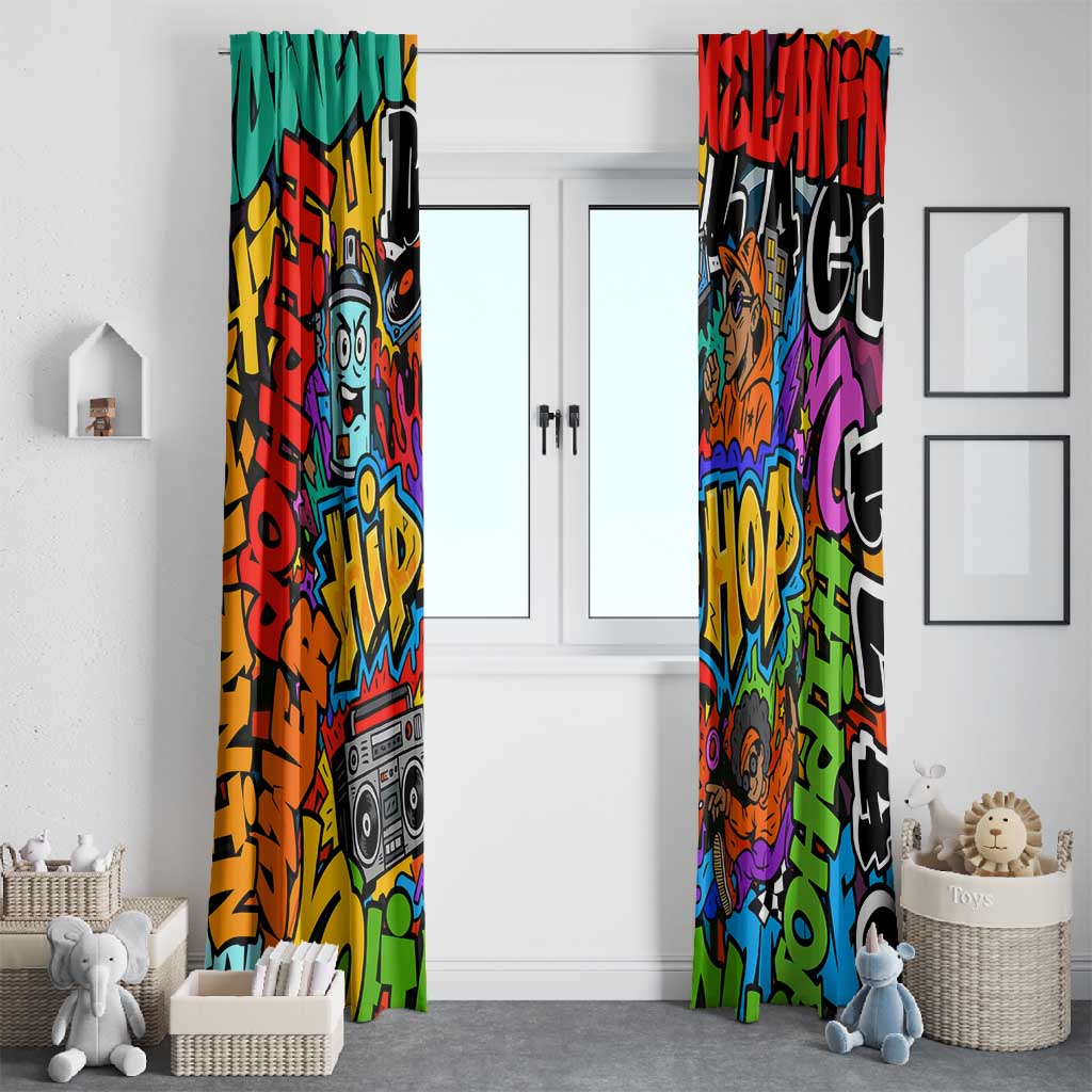 Hip Hop Graffiti African Window Curtain Black Melanin Text and Urban Street Art - African Pride